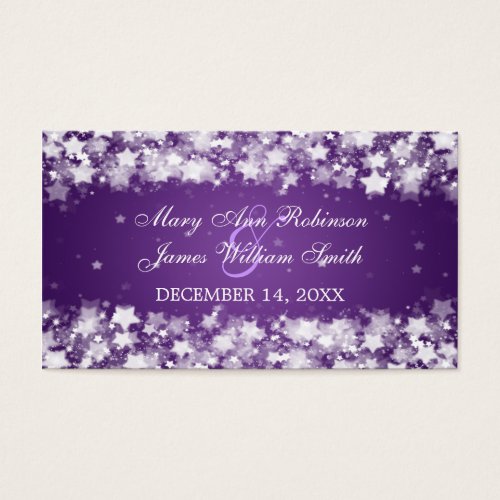 Elegant Wedding Favor Tag Dazzling Stars Purple Business Card Template