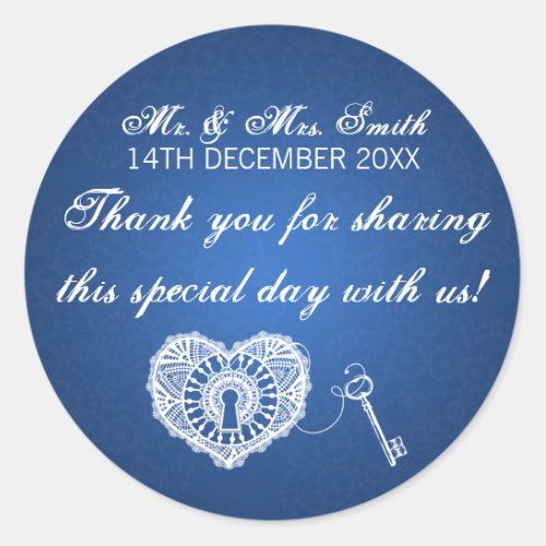 Elegant Wedding Favor Tag Key To My Heart Blue