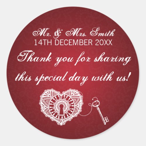 Elegant Wedding Favor Tag Key To My Heart Red