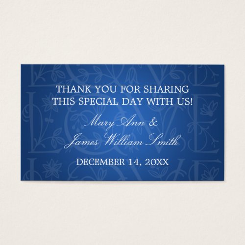 Elegant Wedding Favor Tag Love Flourish Blue Business Card Template