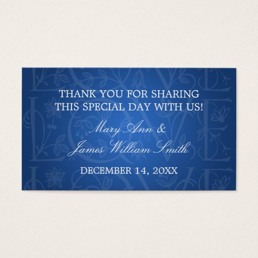 Customizable Elegant Wedding Favor Tag Love Flourish Blue Business Card Template