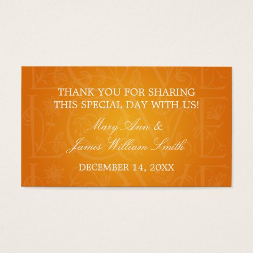 Elegant Wedding Favor Tag Love Flourish Orange Business Card