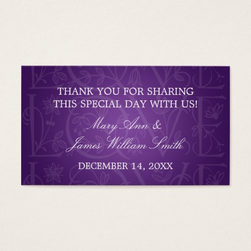 Elegant Wedding Favor Tag Love Flourish Purple Business Card
