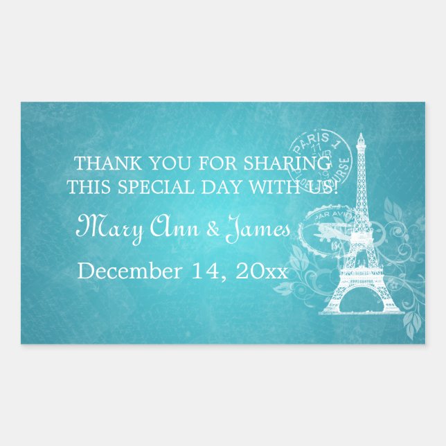 Elegant Wedding Favor Tag Romantic Paris Blue (Front)