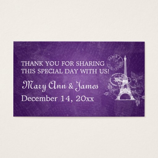 Customizable Elegant Wedding Favor Tag Romantic Paris Purple Business Card Templates