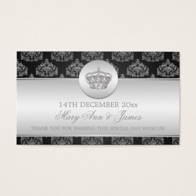 Elegant Wedding Favor Tag Royal Crown Black (Front)