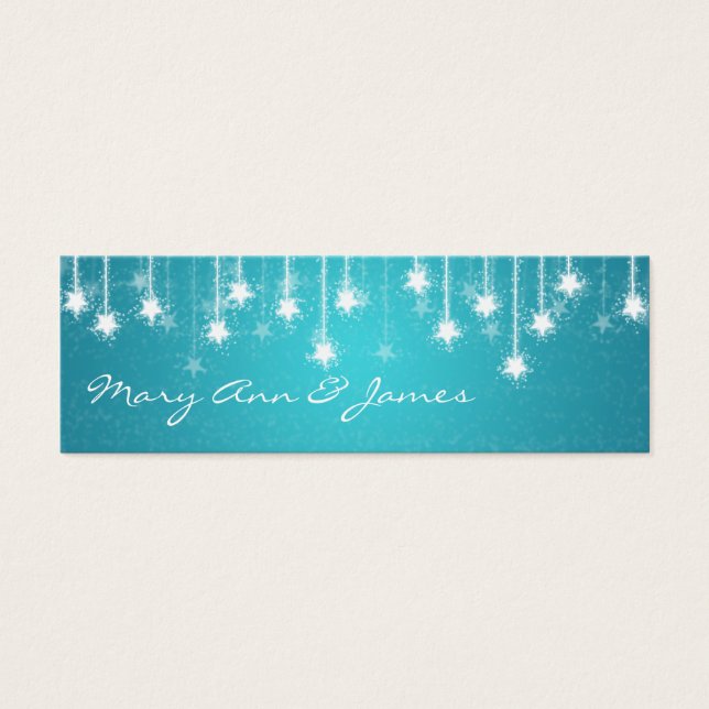 Elegant Wedding Favor Tag Shimmering Stars Blue (Front)