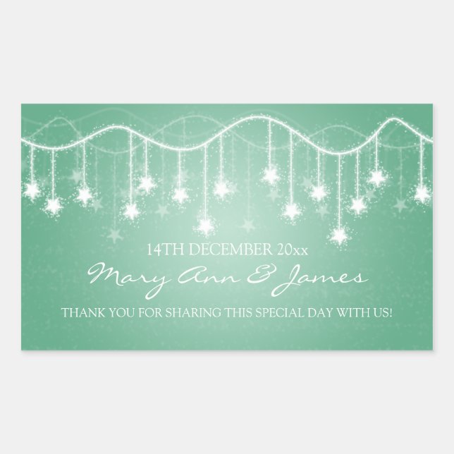 Elegant Wedding Favor Tag Shimmering Stars Mint (Front)