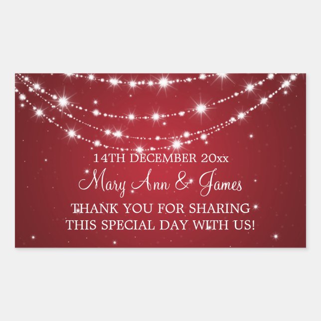 Elegant Wedding Favor Tag Sparkling Chain Red (Front)