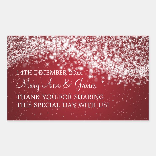 Elegant Wedding Favor Tag Sparkling Wave Red (Front)