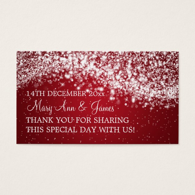 Elegant Wedding Favor Tag Sparkling Wave Red (Front)