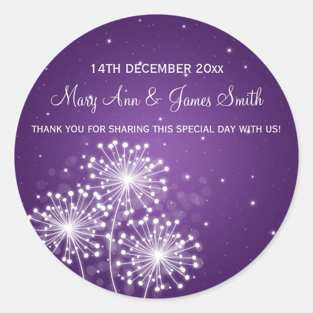 Elegant Wedding Favor Tag Summer Sparkle Purple (Front)