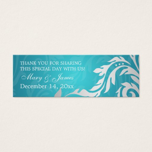 Customizable Elegant Wedding Favor Tag Swirly Flourish Aqua Blu Business Card Template