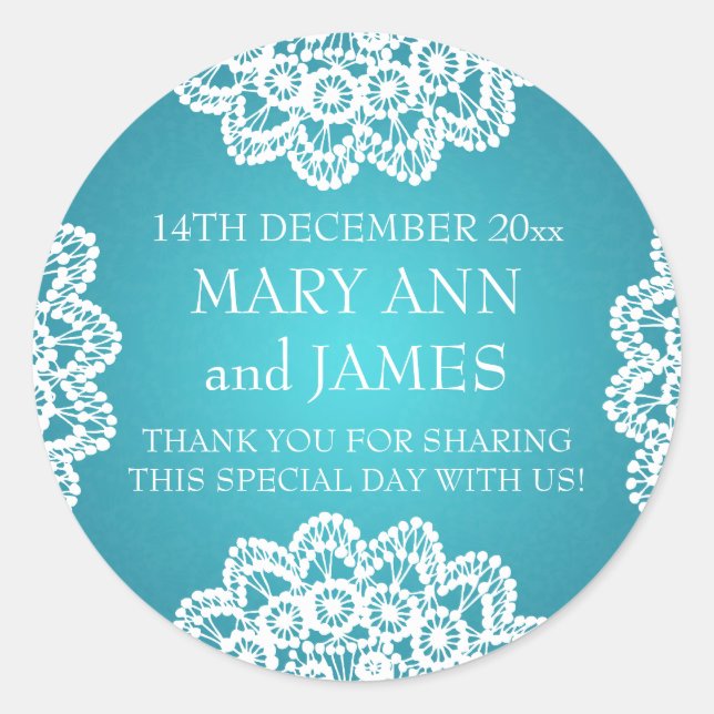 Elegant Wedding Favor Tag Vintage Lace Blue (Front)