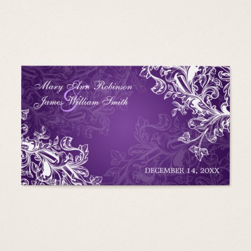 Customizable Elegant Wedding Favor Tag Vintage Swirls Purple Business Card Templates
