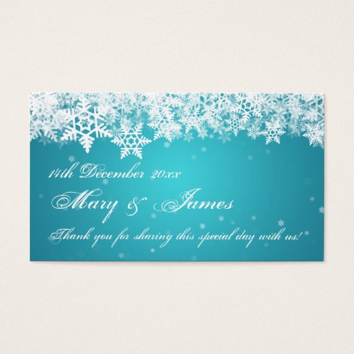 Customizable Elegant Wedding Favor Tag Winter Snowflakes Blue Business Card Templates