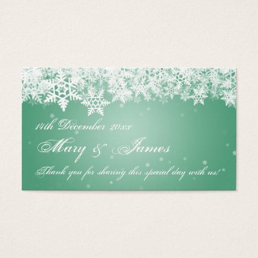 Customizable Elegant Wedding Favor Tag Winter Snowflakes Mint Business Card Template