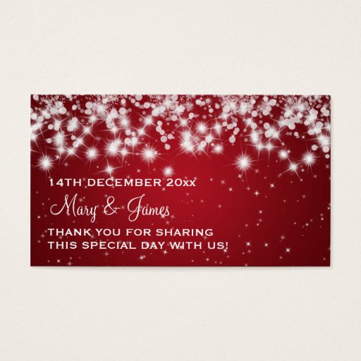 Customizable Elegant Wedding Favor Tag Winter Sparkle Red Business Card Templates