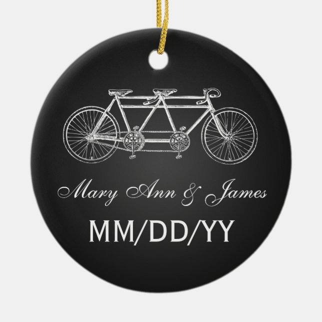 Elegant Wedding Favor Tandem Bike Black Ceramic Ornament (Front)