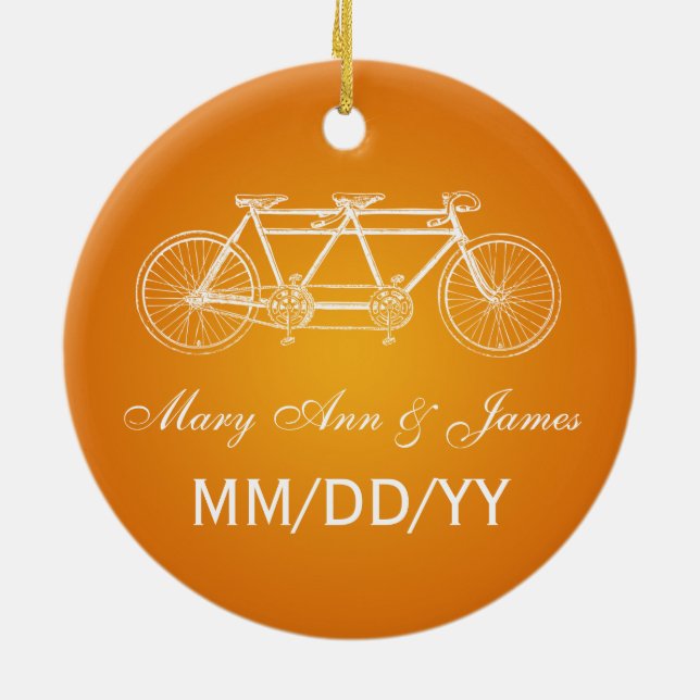 Elegant Wedding Favor Tandem Bike Orange Ceramic Ornament (Back)