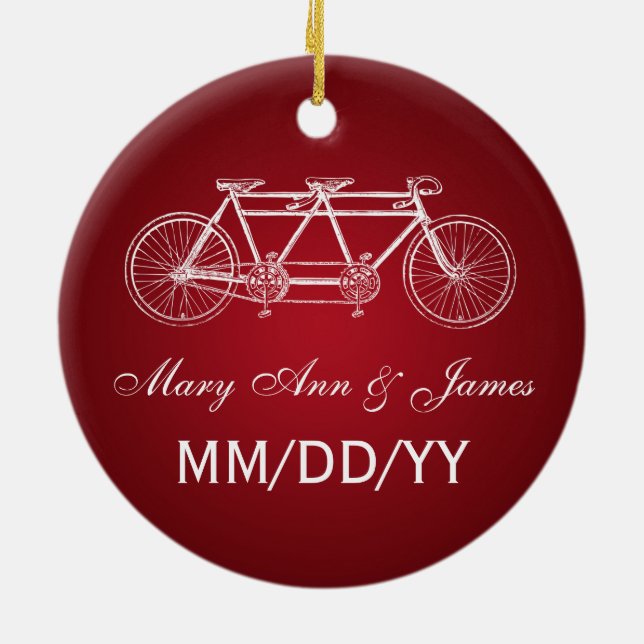 Elegant Wedding Favor Tandem Bike Red Ceramic Ornament (Back)