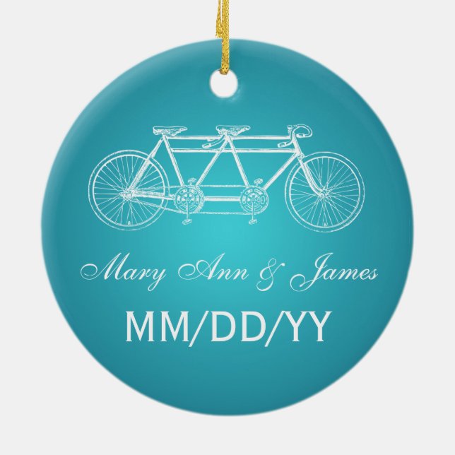 Elegant Wedding Favor Tandem Bike Turquoise Ceramic Ornament (Back)