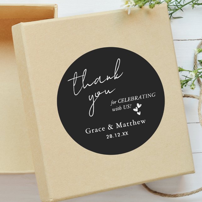 Elegant Wedding Favor Thank You Black & White Classic Round Sticker (Creator Uploaded)