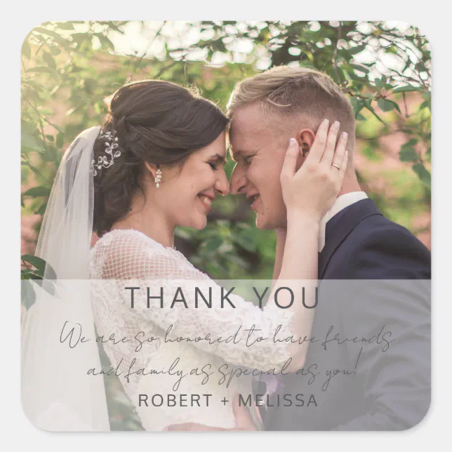 Elegant Wedding Favor Thank You Square Sticker | Zazzle