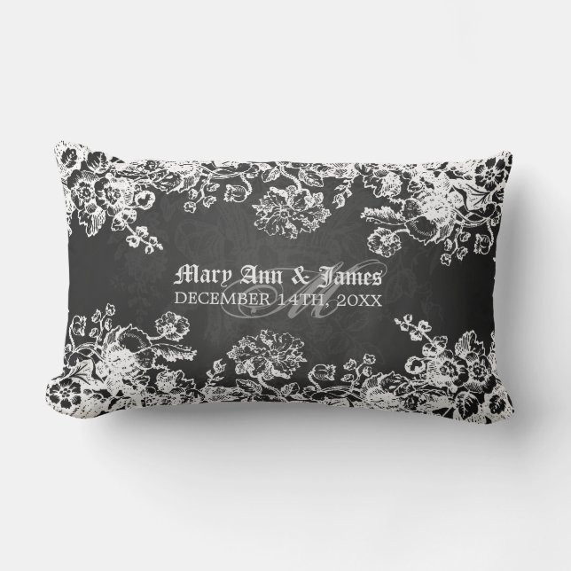 Elegant Wedding Favor Victorian Flourish Black Lumbar Pillow (Front)