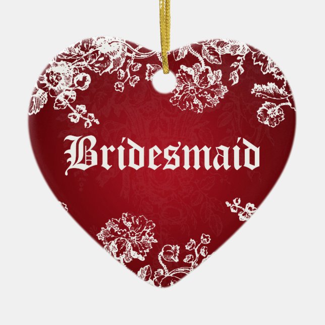 Elegant Wedding Favor Victorian Flourish Red Ceramic Ornament (Front)