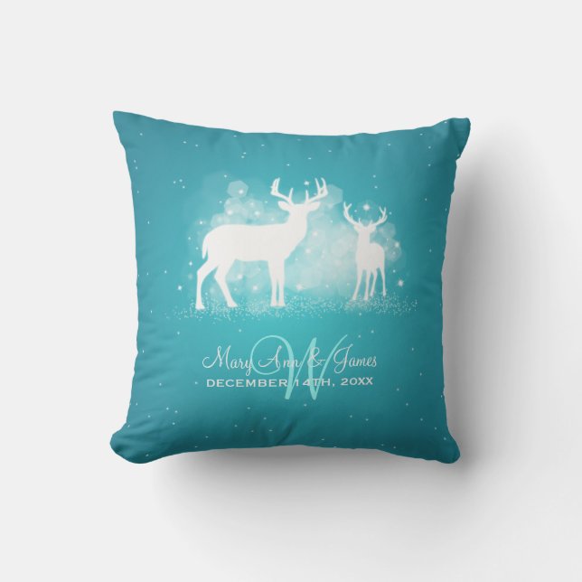 Elegant Wedding Favor Winter Deer Sparkle Turquois Throw Pillow (Front)