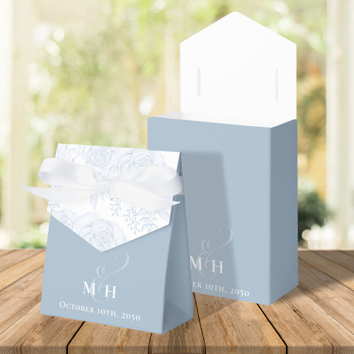 Elegant Wedding Favors Blue Floral Monogram  Favor Box