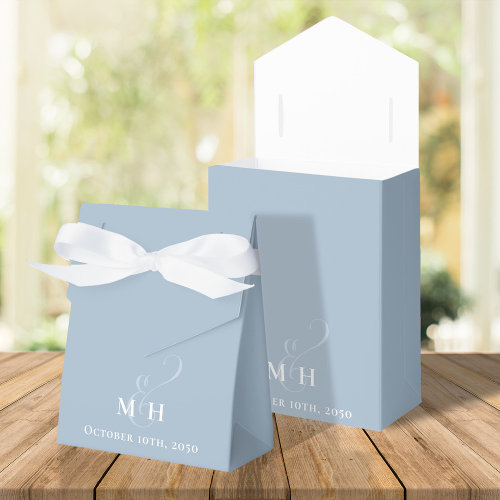 Elegant Wedding Favors Dusty Blue Monogram  Favor Box
