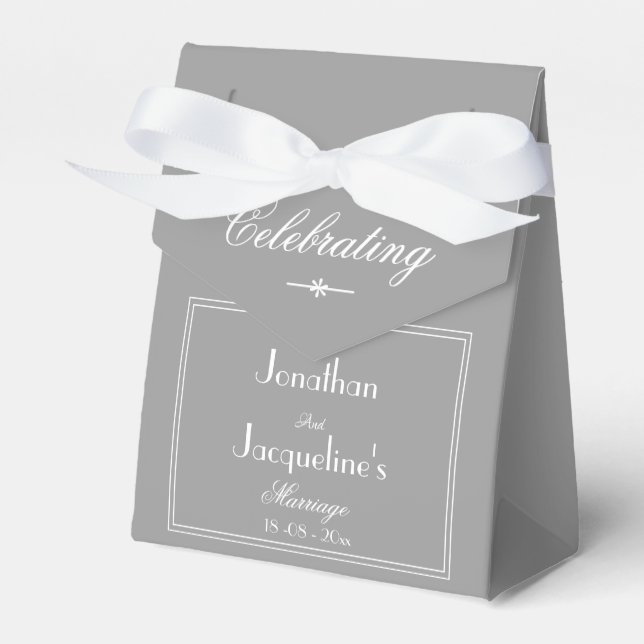 Elegant Wedding Favors Names Modern Chic Gray  Favor Boxes (Front Side)