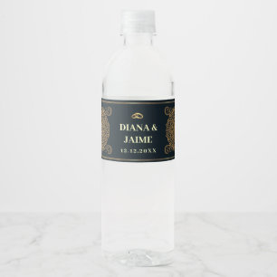 Elegant Wedding Favors Rustic Black Modern  Water Bottle Label