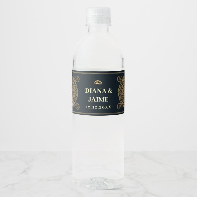 Elegant Wedding Favors Rustic Black Modern  Water Bottle Label (Front)