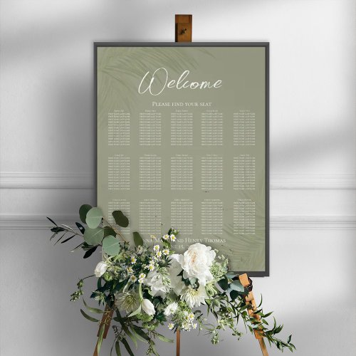 Elegant Wedding Find Your Seat Tropical Palm Leave Poster