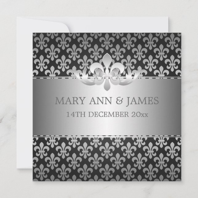 Elegant Wedding Fleur De Lis Black Invitation (Front)
