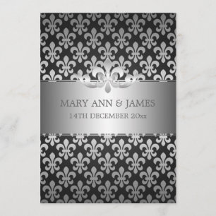 Elegant Wedding Fleur De Lis Black Invitation