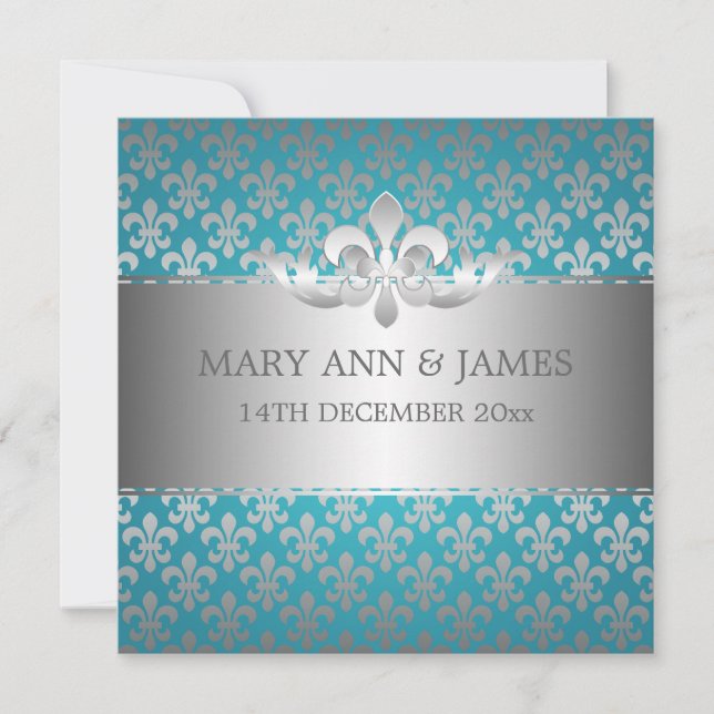Elegant Wedding Fleur De Lis Blue Invitation (Front)