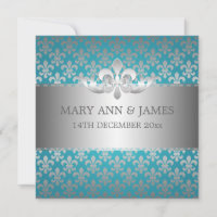 Elegant Wedding Fleur De Lis Blue Invitation | Zazzle