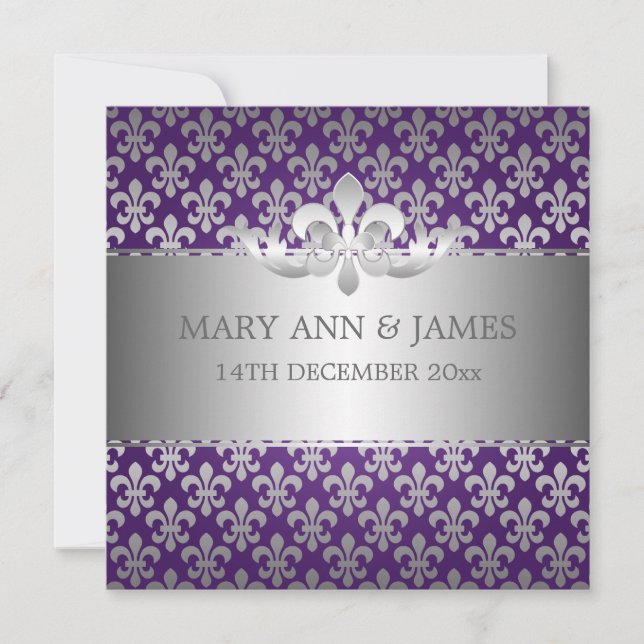 Elegant Wedding Fleur De Lis Purple Invitation (Front)