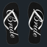 Elegant wedding flip flops for bride and groom<br><div class="desc">Elegant wedding flip flops for groom and bride. Custom strap color for him and her / men and women. Custom background color and personalizable with name initials. Modern black and white his and hers sandals with stylish script calligraphy typography. Cute party favor for beach theme wedding, marriage, bridal shower, engagement,...</div>
