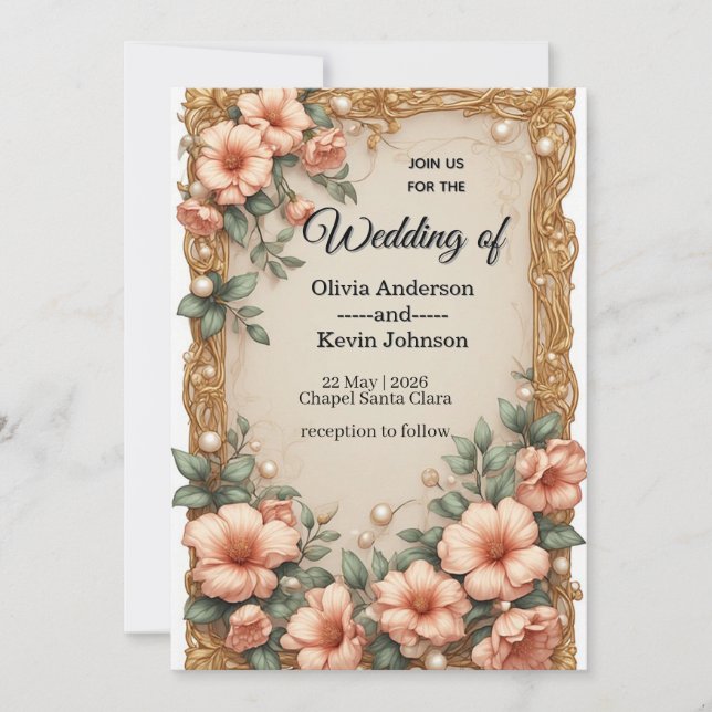 Elegant Wedding Flora Frame With Soft Pink Flowers Invitation (Front)