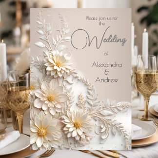 Elegant Wedding Floral Beige White Flowers Invitation