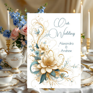 Elegant Wedding Floral Blue White Flowers Invitation