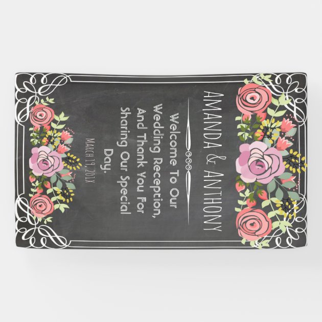 Elegant Wedding Floral Chalkboard Banner