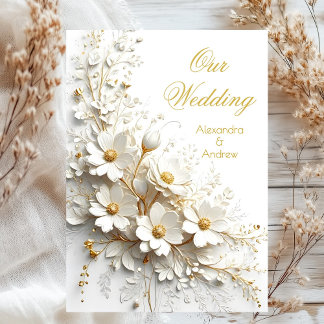 Elegant Wedding Floral Gold White Flowers Invitation