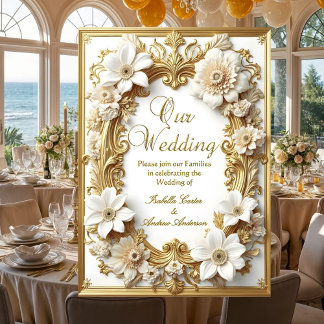 Elegant Wedding Floral Gold White Frame Invitation