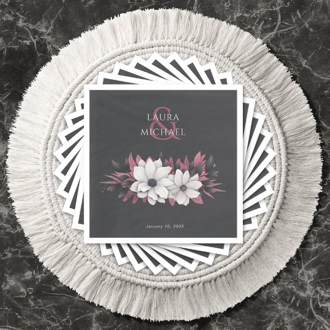 Elegant Wedding Floral Magenta Paper Napkin (Creator Uploaded)